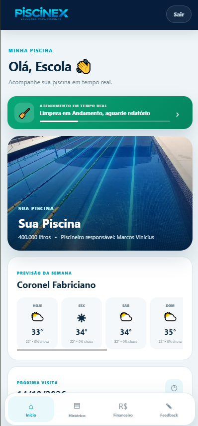Aplicativo Piscinex no celular